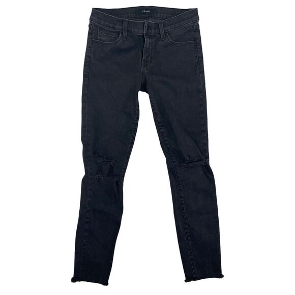 J Brand Black/Gray Denim Low Rise Distressed Crop Skinny Jeans Sz 26 Stretch - Picture 1 of 10